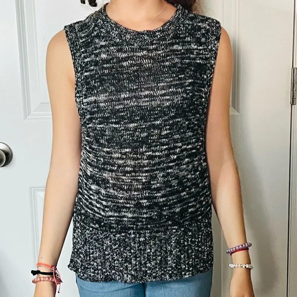 Express Knit Black & White High Low Womens Sweater Shirt Size Small - Picture 2 of 9